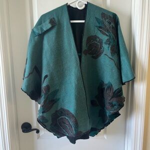 Winding River Aqua and Black Lotus Reversible Short Loop Wrap Poncho